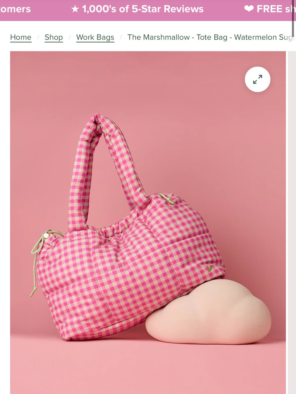 Pink Gingham Quilted Tote Bag - Women